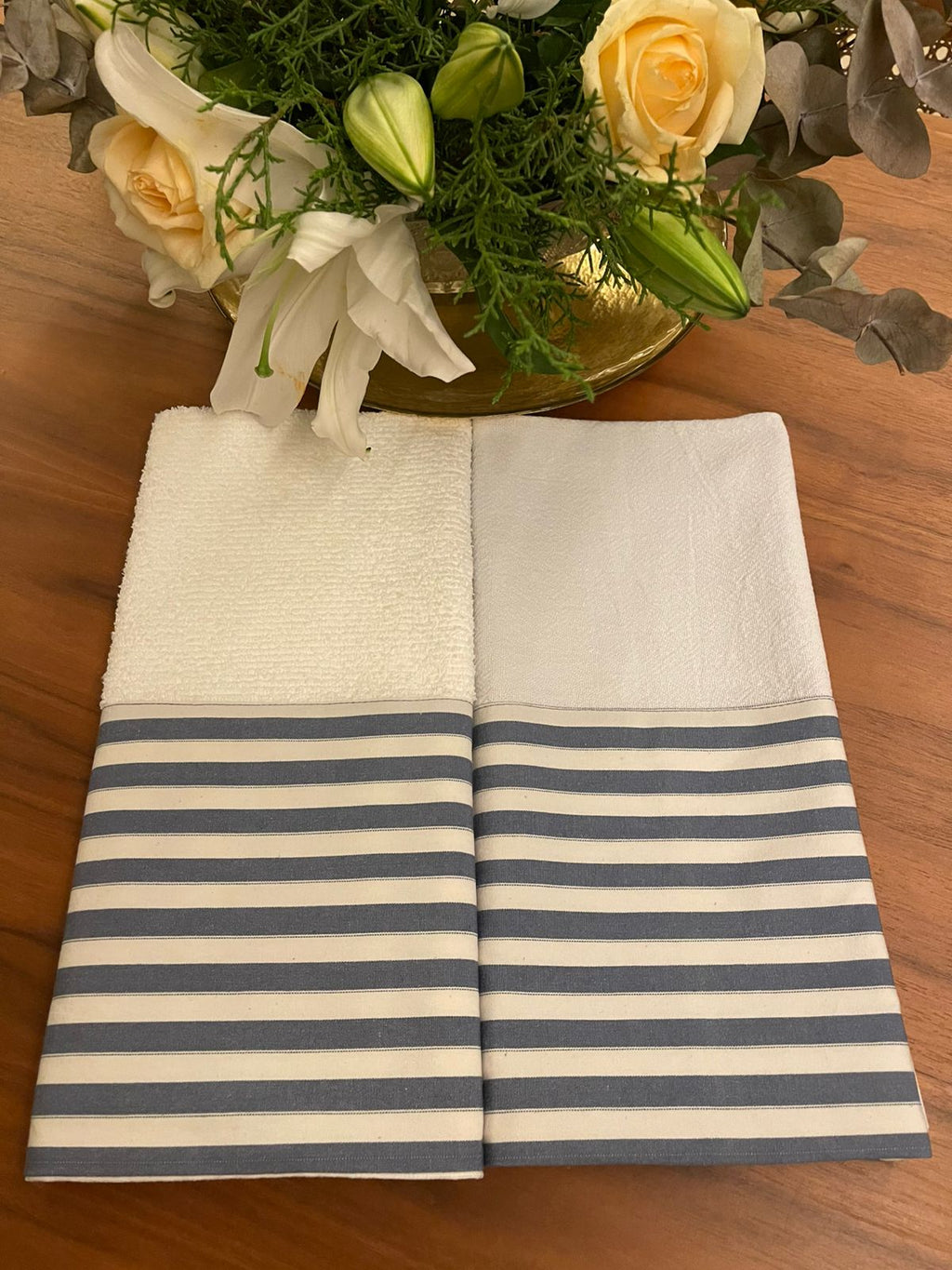 Conjunto de Pano de Prato Listrado Azul