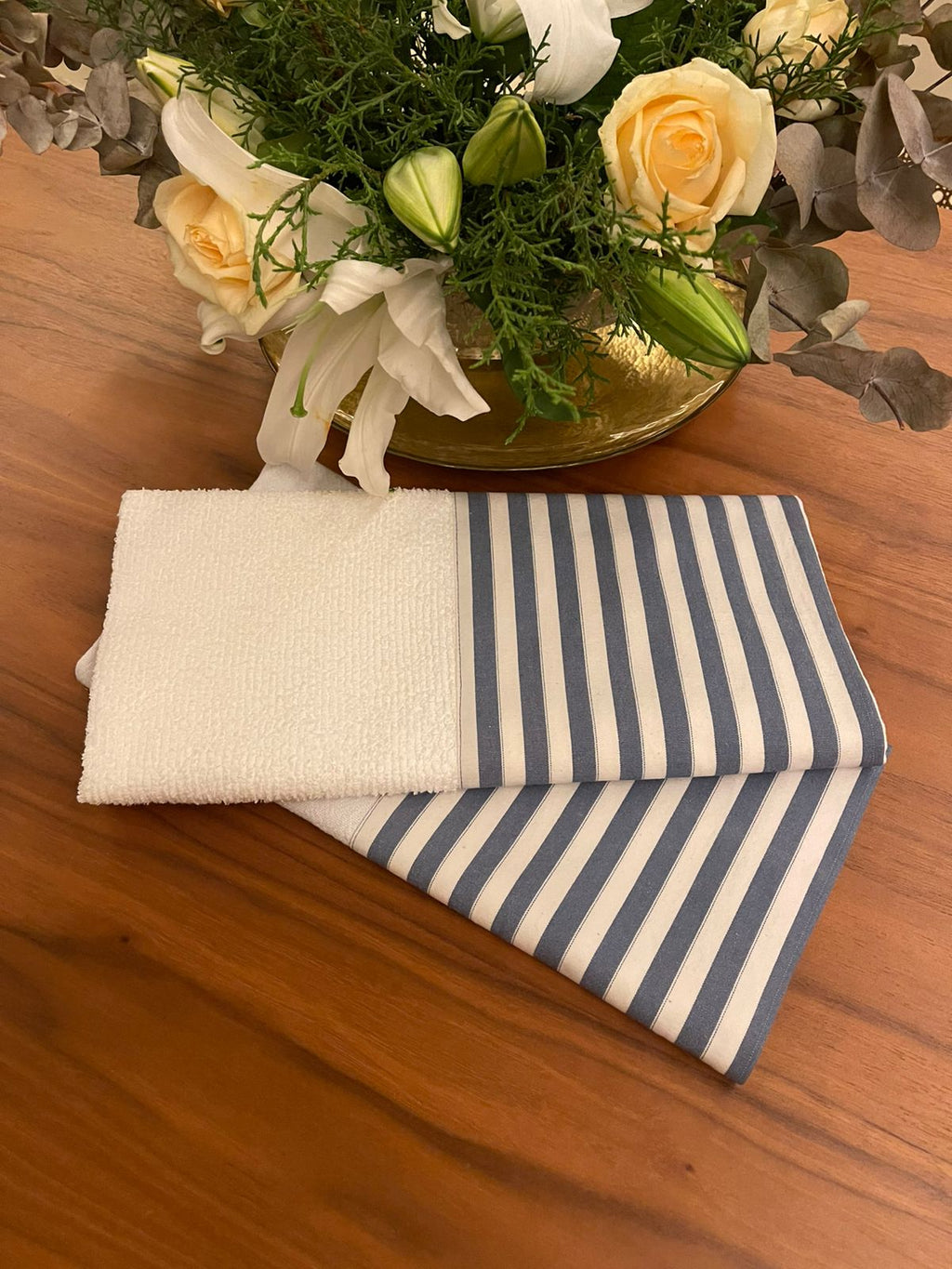 Conjunto de Pano de Prato Listrado Azul