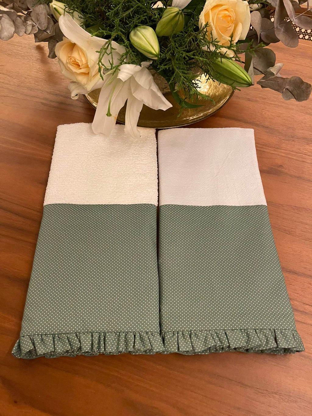 Conjunto de Pano de Prato Verde com Bolinha