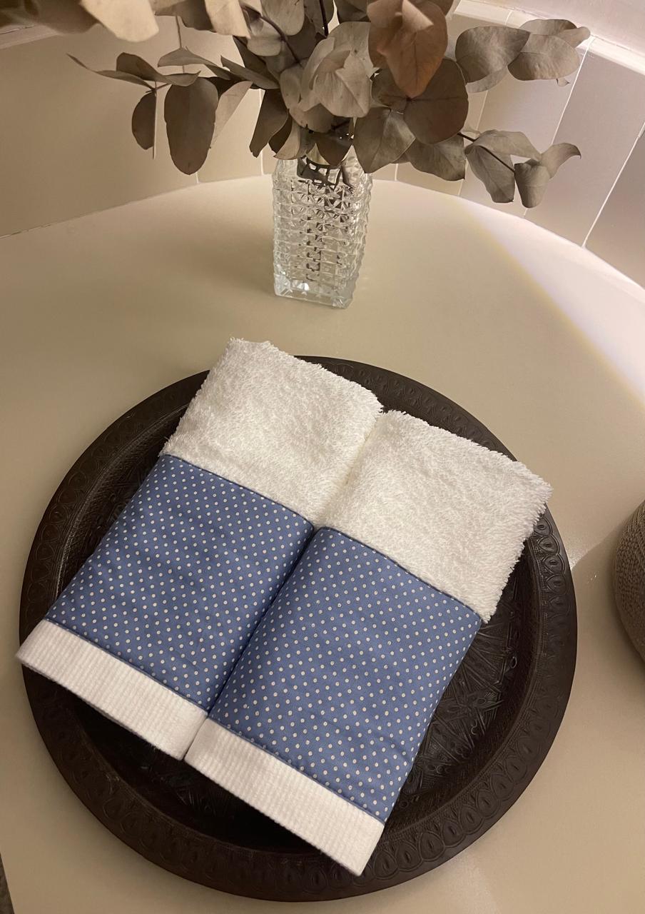 Toalha de Lavabo de Algodão Egipcio - Azul com Bolinha