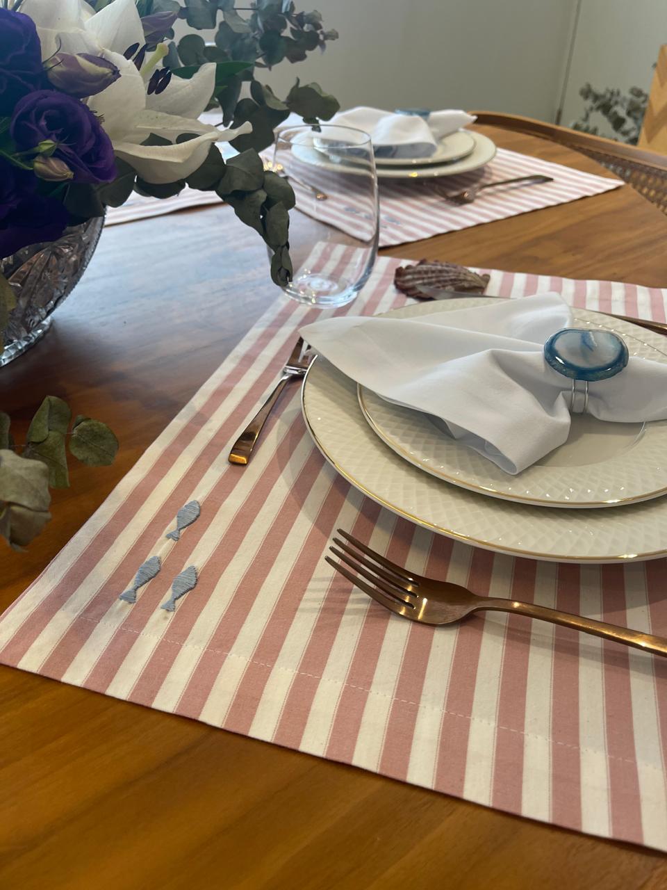 Jogo Americano Listrado Rosa